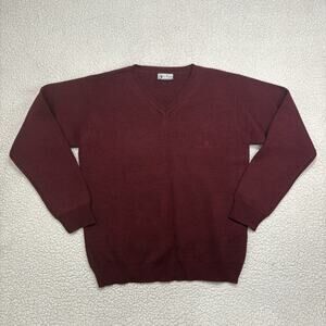 Vintage Sergio Tacchini Men’s S V-neck Sweater Burgundy Merino Wool Blend Jumper